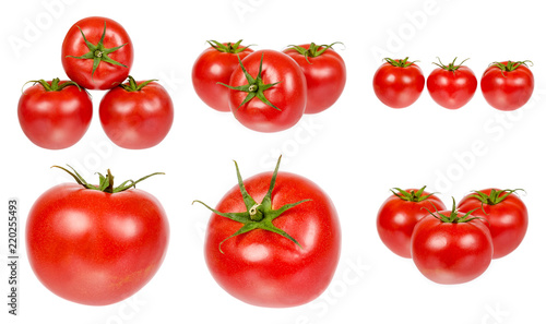 set of different Fresh organic red tomato isolated on the white background