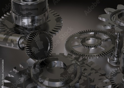 Black and silver cogwheels on a white