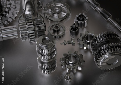 Black and silver cogwheels on a white