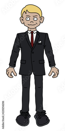 The funny blonde man in a black evening snit