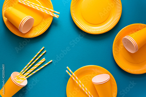Fotografija Table setting with paper ware for summer picnic or BBQ