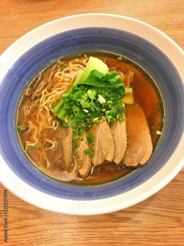 BANGKOK THAILAND August 4,2018 Soup noodle with stew duck at Hachiban Ramen in big c Rama IV.Hachiban Ramen is a Japanese ramen restaurant chain in Thailand. photo