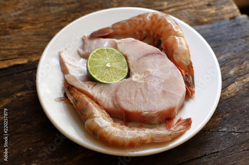 dogfish steaks with lemon, large shrimp