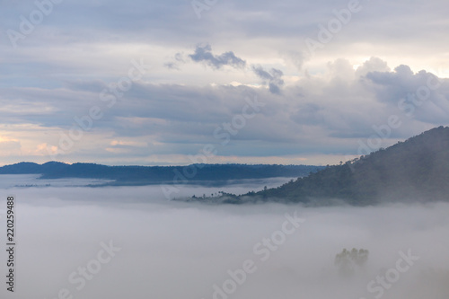 The landscape photo  beautiful sea fog in morning time in Thailand