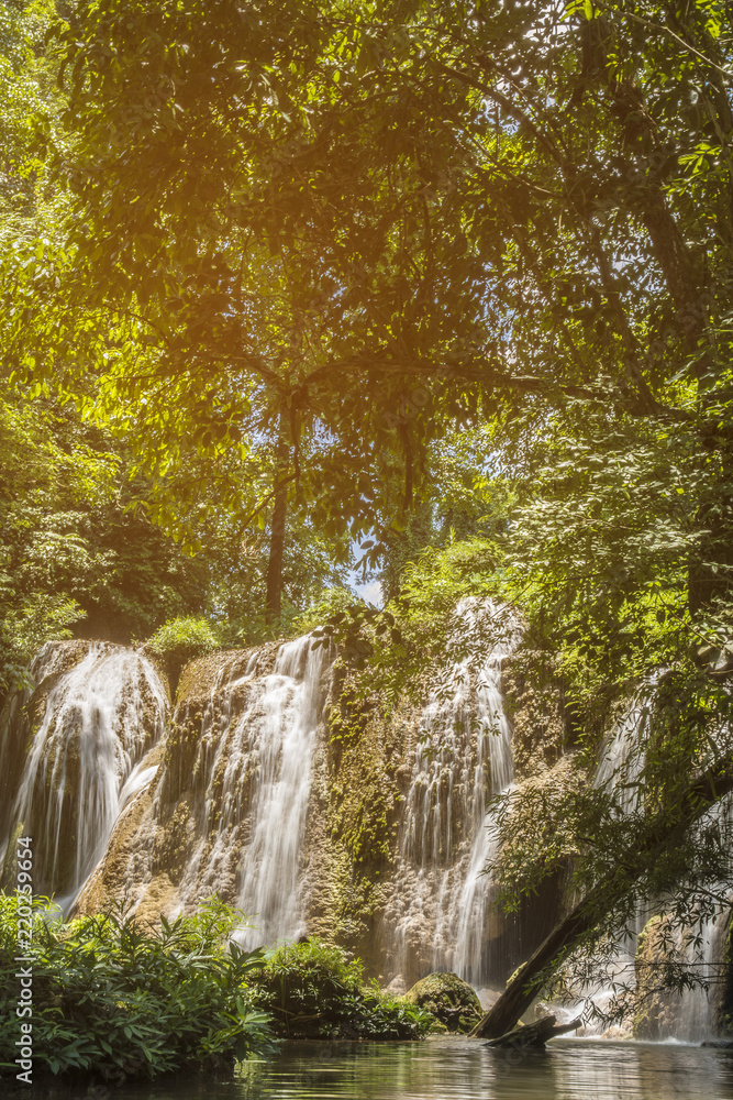 soft water of the stream in the natural park, Beautiful waterfall in rain forest