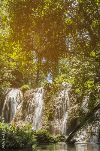 soft water of the stream in the natural park  Beautiful waterfall in rain forest