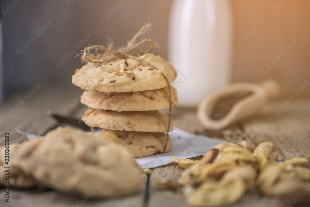 freshly baked cookies on rustic wooden table freshly baked cookies on rustic wooden table