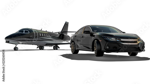 Luxury transportation / 3D render image representing an luxury airplane with a limo © Mlke