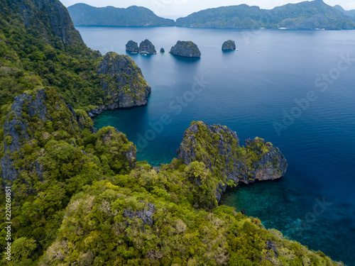Aerial drone view of beautiful  unspoilt tropical scenery in El Nido  Philippines
