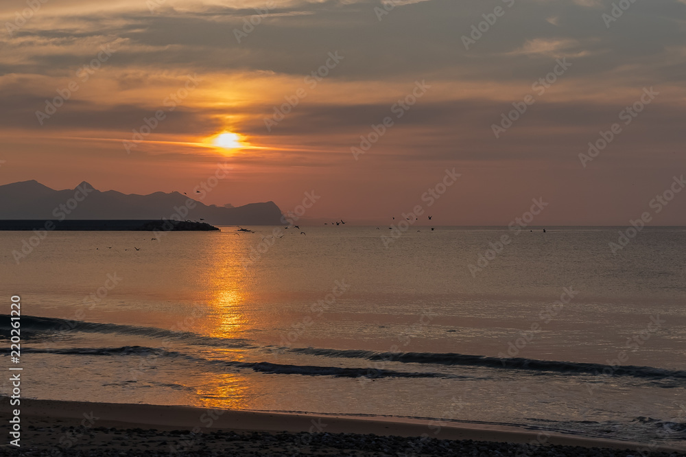 Sunset on the beach, Balestrate, Sicily, Italy 