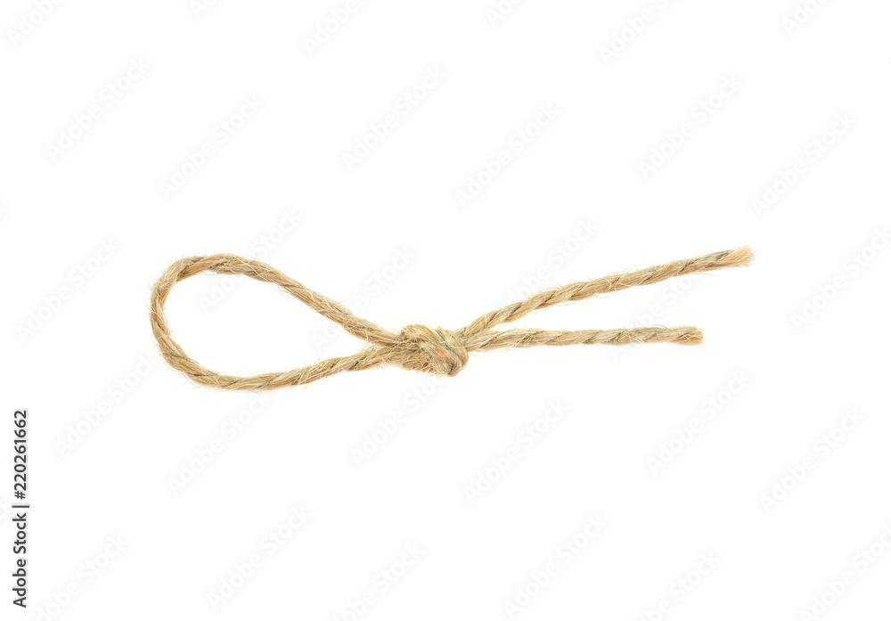knot and loop of woven rope isolated on white background