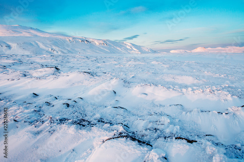 Layers of snow on a beautiful Winters day in Iceland