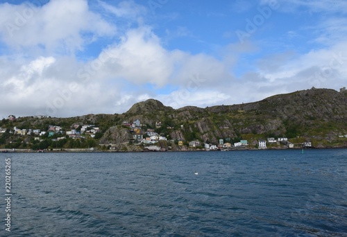 view across the harbour towards Signal Hill and the Battery neighborhood, St John's Newfoundland Canada