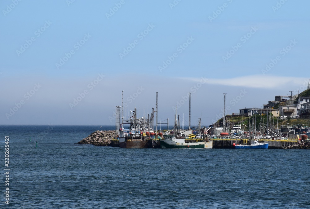 view across the harbour towards  dock for small nautical vessels near Fort Amherst, St John's Newfoundland Canada