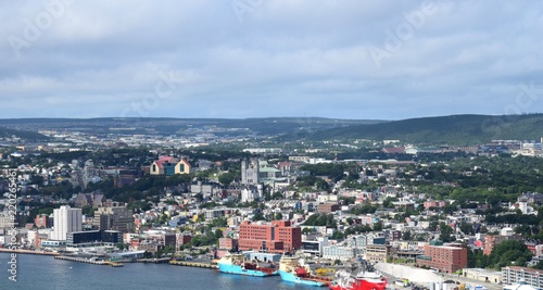 panoramic high angle view from the Signal Hill towards the city of St John's, Avalon Peninsula; NL Canada photo