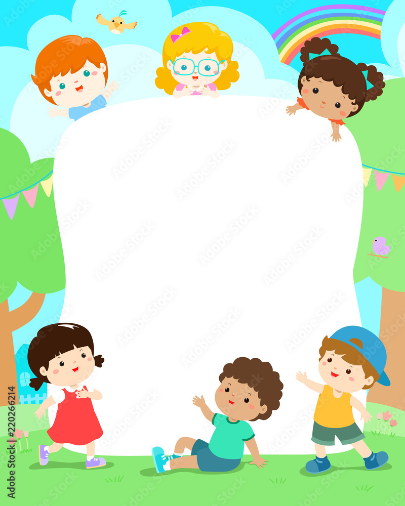 Blank playground template happy kids poster design vector.