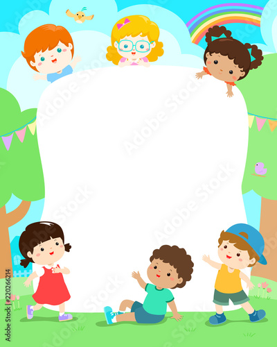 Blank playground template happy kids poster design vector.