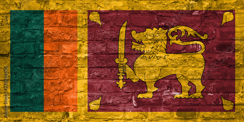 Flag of Sri Lanka over an old brick wall background, surface