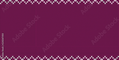 Burgundy knitted fabric background with zig zag border frame and empty copy space for text.