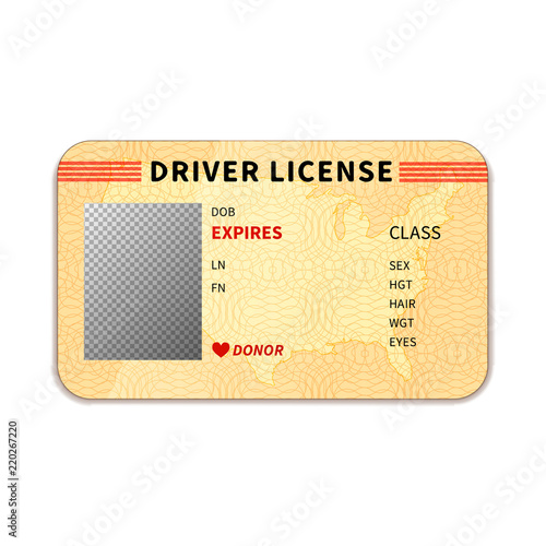 Realistic driver license with place for photo on white