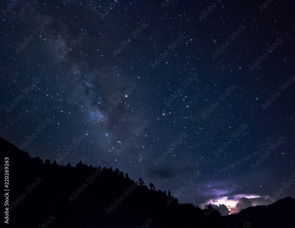 lightning and milky way