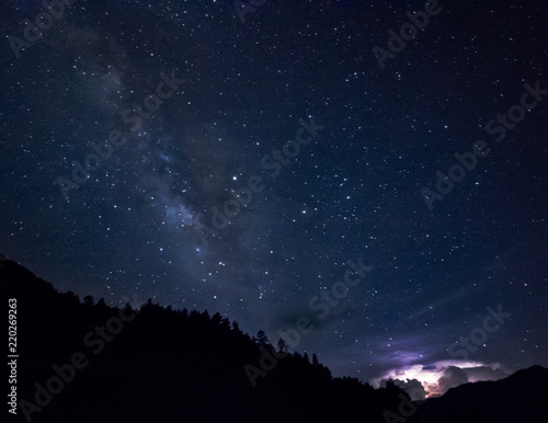 lightning and milky way