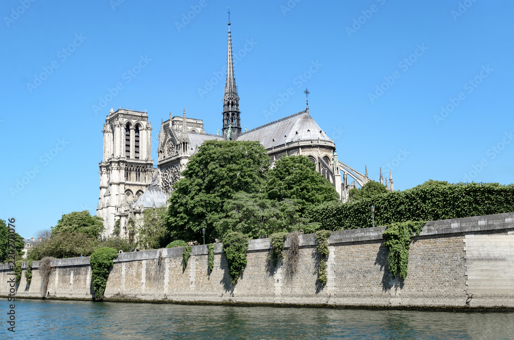 Image of Notre Dame Cathedral in spring in Paris, France