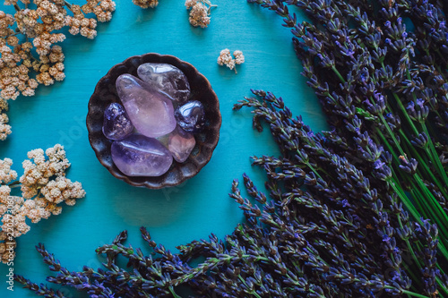 Polished Amethyst with Lavender and Flowers photo