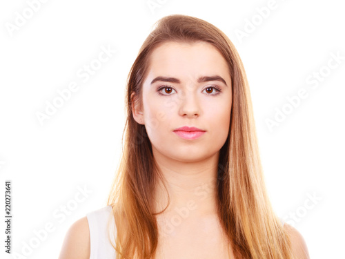 Closeup portrait of young teenager woman.