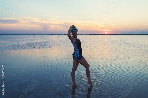 Beauty sunset on salty lake...