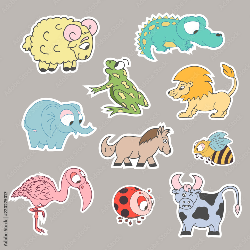 Obraz premium Colorful cute pretty baby animals stickers. Vector isolated. 