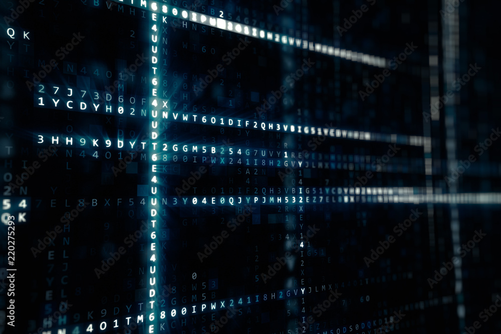 Obraz premium Randomly generated computer hexadecimal machine code abstract technological background 3d illustration