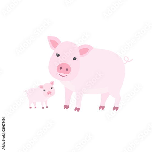 Cute cartoon mother pig with her cub.