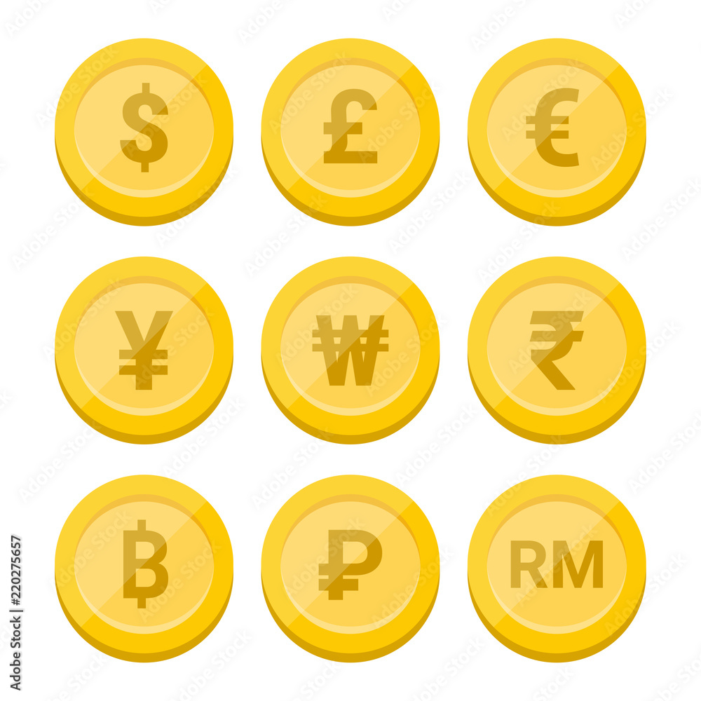 World currency symbol and coins set - Vector World currency symbol and coins set - Vector