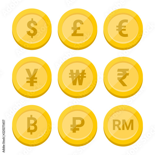 World currency symbol and coins set - Vector