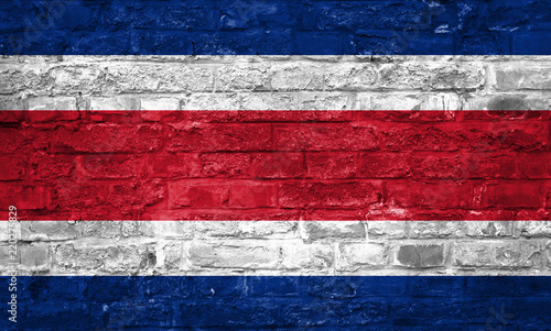 Flag of Costa Rica over an old brick wall background, surface