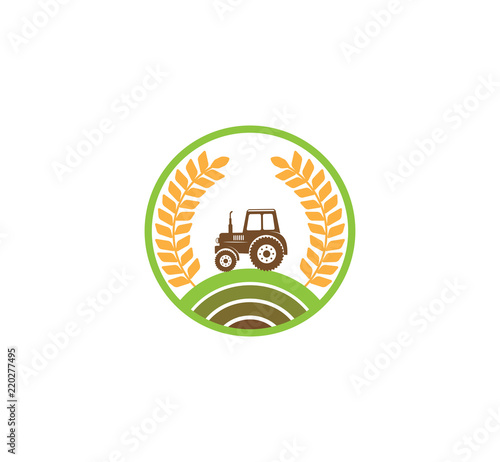 agriculture technology with wheat symbol and tractor vector logo design