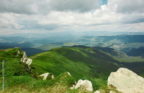 beautiful view of mountains landscape. Chornohora mountain ridge from slopes of Hoverla mountain