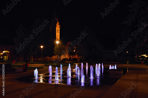 Lovosice, Czech republic - August 21, 2018: new lighting fontane on Wenceslas  square in night 50 years after Soviet occupation of Czechoslovakia in year 1968 photo