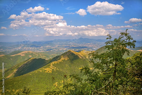 Beautiful landscapes of the mountains taken in the Apennines. Monte Cucco park at summer. Umbria, Italy.