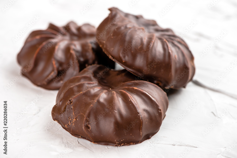 dark chocolate-coated zefir view isolated on white background food dessert