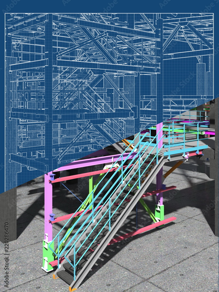 BIM model of a building made of metal construction, metal structure. 3D ...