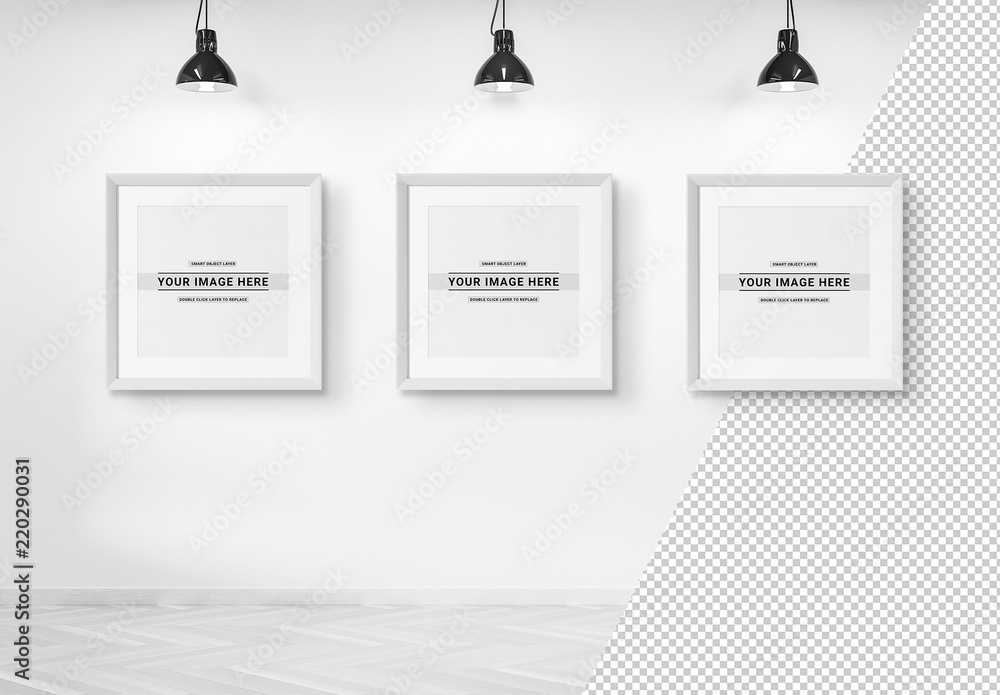 Three Square Frames Isolated on a Wall Mockup Stock Template | Adobe Stock