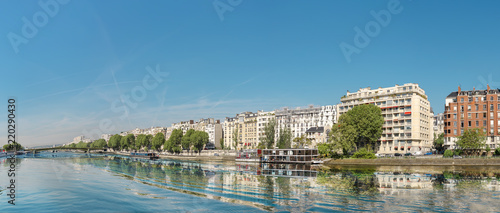 Panoramic image of Paris modern architecture in Paris with and Seine river