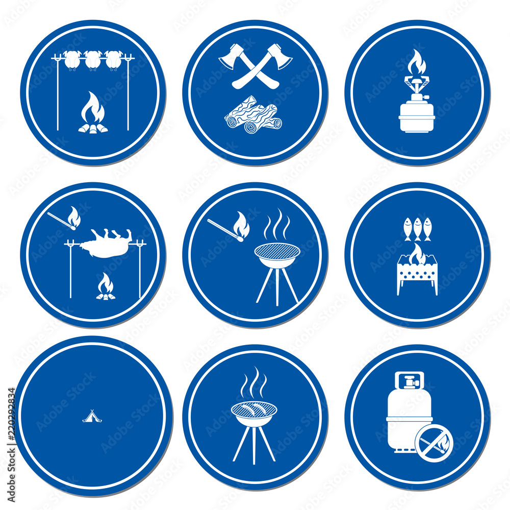 Set of travel and camping equipment icons Set of travel and camping equipment icons