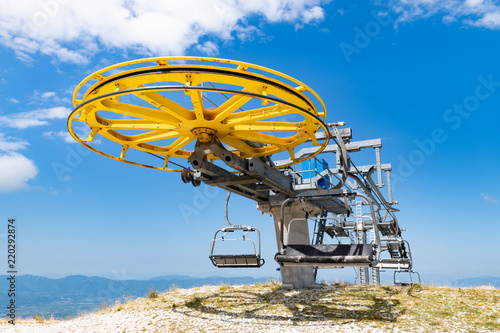 Ski lift wheel at mountain top