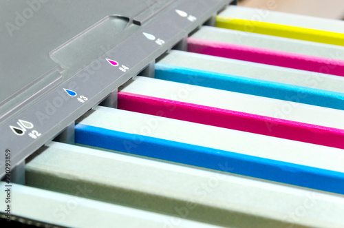 Inkjet digital print machine cartridge closeup