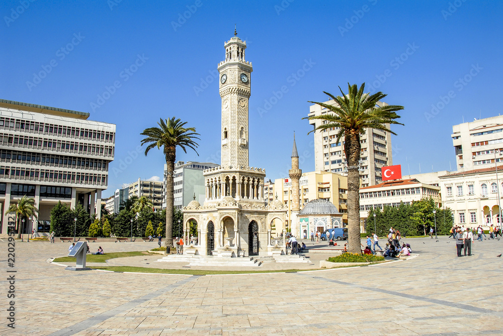 Izmir, Turkey, 23 May 2008: Clock tower at Konak Square