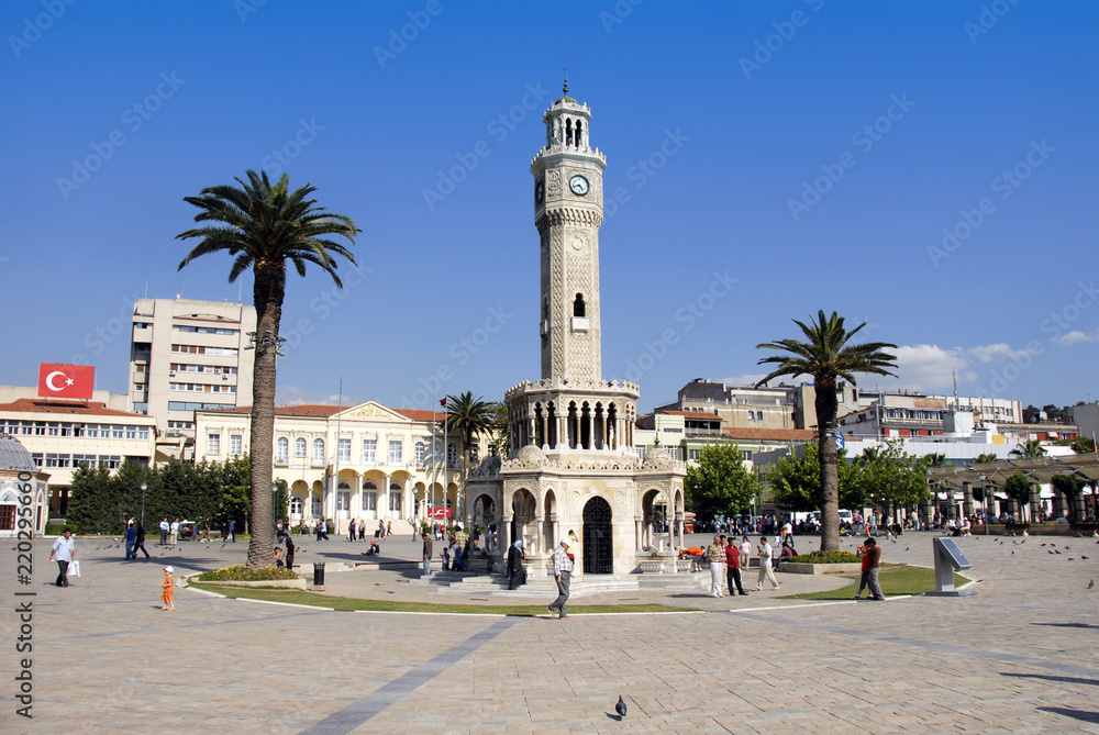Izmir, Turkey, 23 May 2008: Clock tower at Konak Square