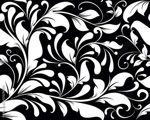 Vintage black and white floral vector seamless pattern. Monochro